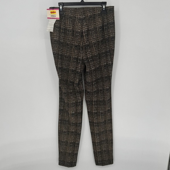 ANNE KLEIN Womens XXS Plaid Pants Black Gold Straight Leg Stretch Slim Fit New - Picture 4 of 15